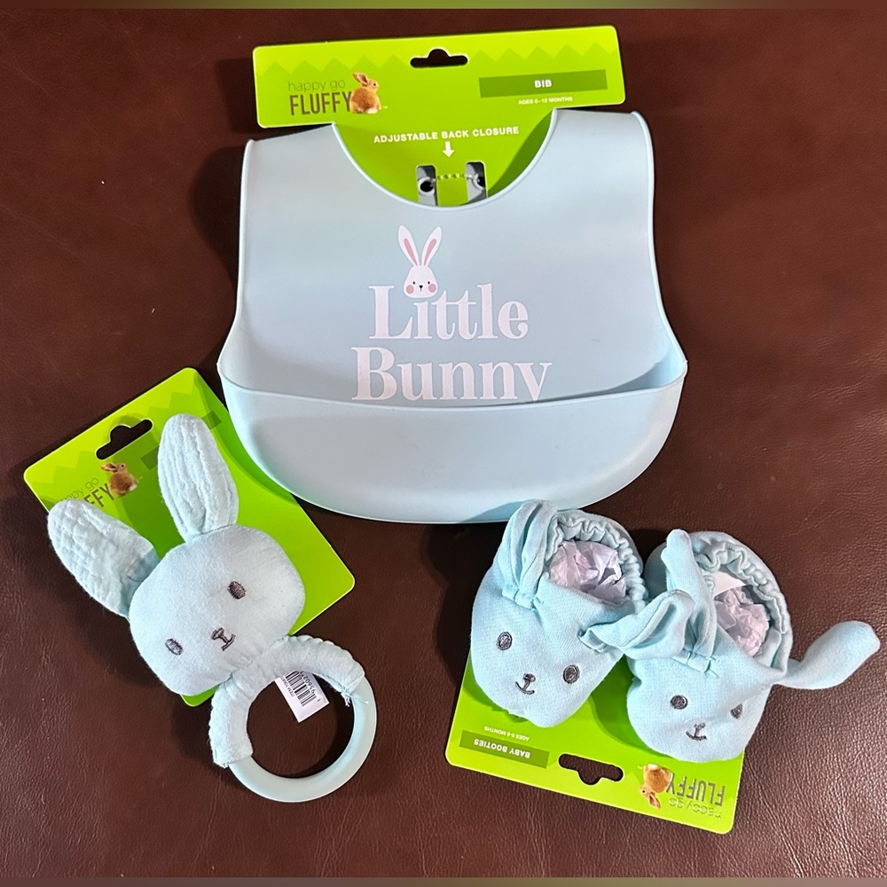 Fluff Little Bunny Bib Set - Soft Blue